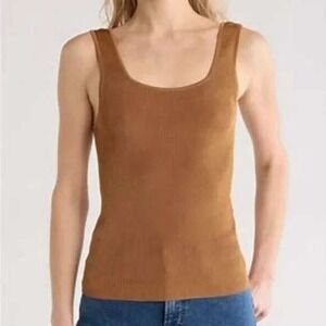 Madewell Brown Ribbed Knit Scoop Neck Tank Top Size XL Bronze Viscose NEW